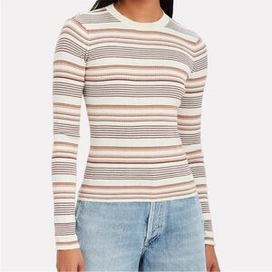 FRAME Easy Striped Rib Knit Top Wool Size Large